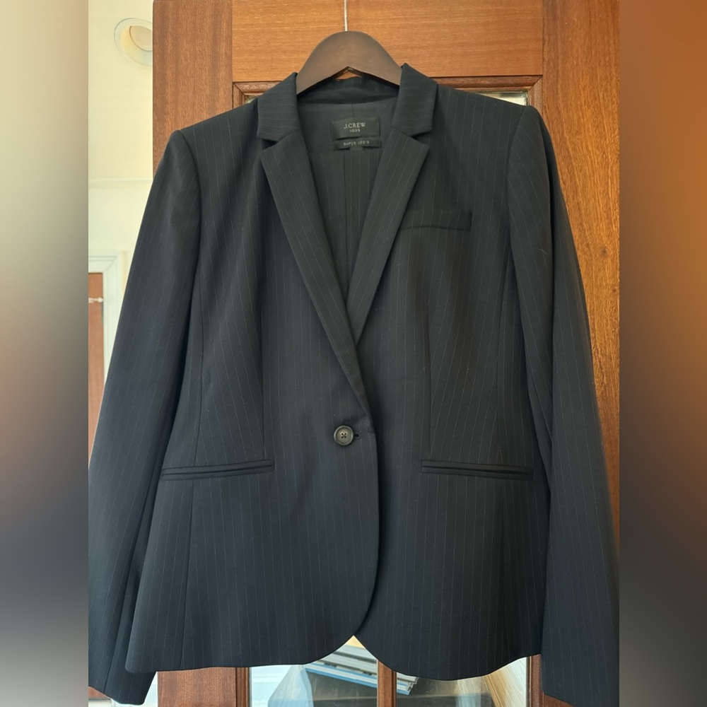 Womens J. Crew Navy Blue Pinstripe Suit Size 12.